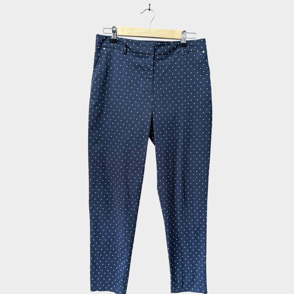 Jones New York Signature Pants 6 Straight Leg Crop Capri Navy White Polka Dots